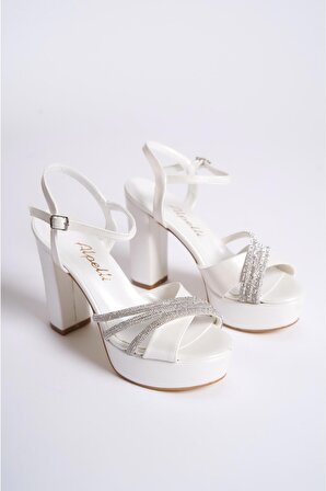 Kadın Gümüş Taşlı Platform Topuklu Ayakkabı