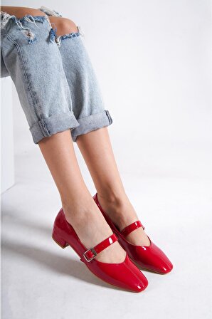 Kadın Turuncu Rugan Bant Detaylı Topuklu Ayakkabı
