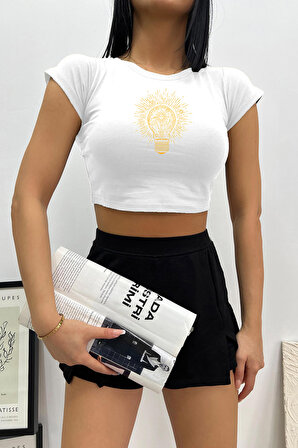 Astroloji Ampul Desen Baskılı Crop Tişört