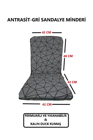 Sandalye Minderi Yüksek Sırt Destekli Fermuarlı Sandalye Minderi 4'lü Antrasit-Gri