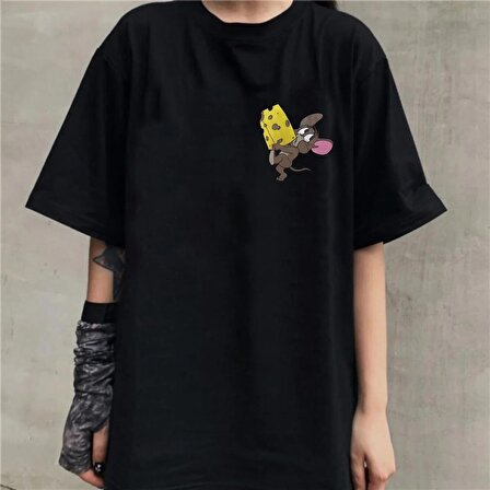  Özel Tasarım Oversize T-shirt Erkek Kadın  SİYAH1