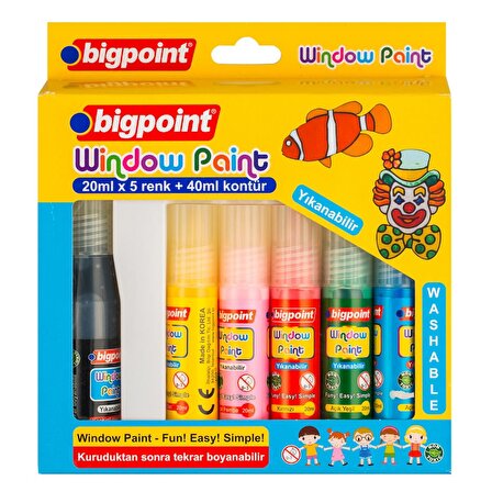 Bigpoint Cam Boyası (Window Paint) 5 Renk x 20 ml + Kontür