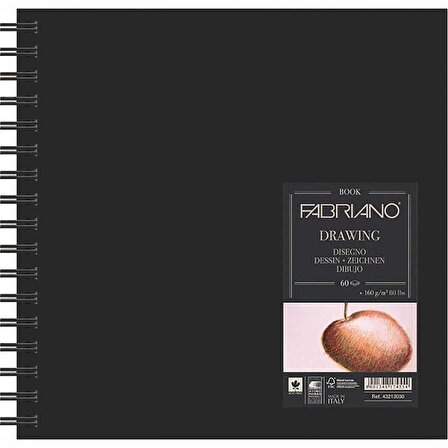 Fabriano Drawing Book Natural Grain 160gr Squared Spiralli Çizim Blok 60 Sayfa 15x15cm