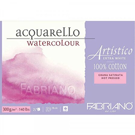 Fabriano Artistico Extra White Hot Pressed 300gr Sulu Boya Blok 25 Sayfa 12.5x18cm