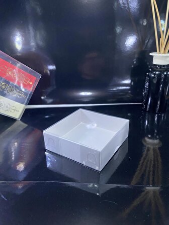 8x8x3 Asetat Kapaklı Beyaz Karton Kutu ( 100 Adet )