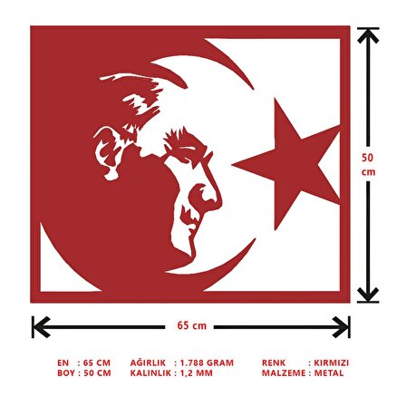 ANSAC METAL Atatürk  Ay-Yıldız Metal Duvar Tablo 50*65cm Kırmızı