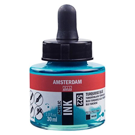 Amsterdam AMSTERDAM AKRİLİK MÜREKKEP : Acrylic Ink : 30ml : Turquoise Blue 522