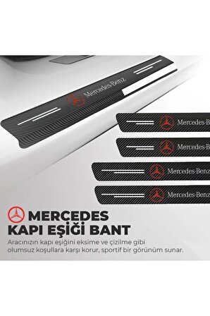 Mercedes-benz Logolu Karbon Kapı Eşiği Koruyucu Bant Folyo 4'lü Set