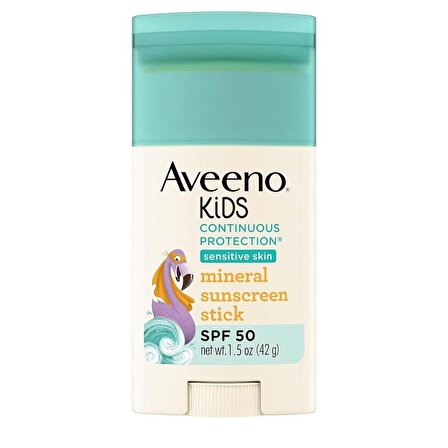 Aveeno Kids Continuous Protection Zinc Oxide Mineral Sunscreen Stick for Sensitive Skin, Face & Body Sunscreen Stick for Kids with Broad Spectrum SPF 50, Sweat- & Water-Resistant, 1.5 oz