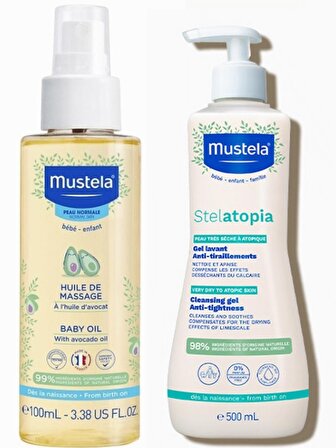 Mustela Bebek Bakım Masaj Yağı 100ml - Mustela Stelatopia Temizleyici Jel 500 ml