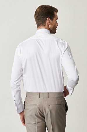 Erkek Beyaz Beyaz Damatlık Ata Yaka Tailored Slim Fit Dar Kesim Gömlek