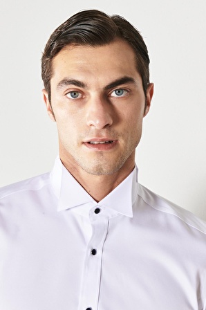 Erkek Beyaz Ütü Gerektirmeyen Kırışmaz Slim Fit Dar Kesim %100 Pamuk Ata Yaka Gömlek