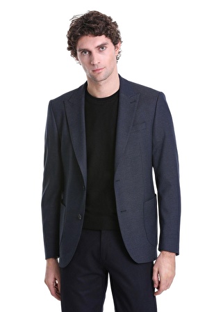 Lacivert Comfort Fit Desenli Sivri Yaka Klasik Ceket | 48