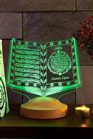 Eşe Dini Hediye, Sevgililer Günü Hediyesi Kuran-ı Kerim 3D Kuran-ı Kerim Led Lamba