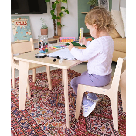 Minik Fare Montessori Ahşap Çocuk Masa Ve Sandalye Takımı (Masa + 2 Sandalye)