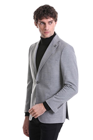 Gri Slim Fit Düz Mono Yaka Casual Ceket | 52