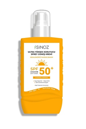 Sinoz Spf 50 Ultra Yüksek Koruyucu Vücut Güneş Kremi Sprey 200 ml - Nemlendirici Hassas Bakım