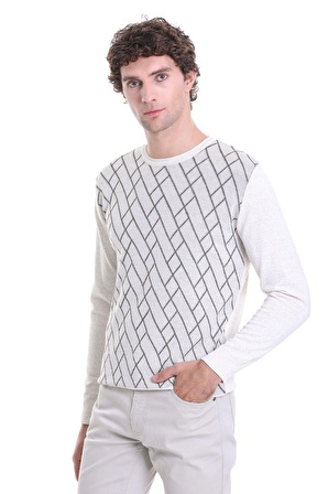 Bej Regular Fit Jakarlı Bisiklet Yaka Yünlü Triko Kazak | 3XL