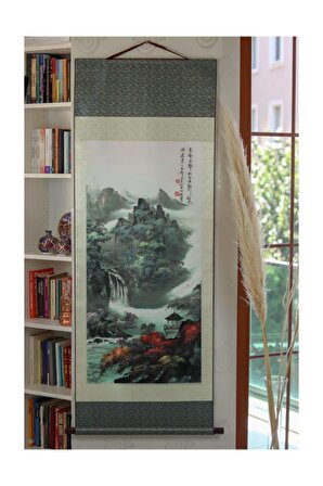 Geleneksel Çin Motifleriyle Süslenmiş İpek Kumaş Duvar Askısı 160 cm