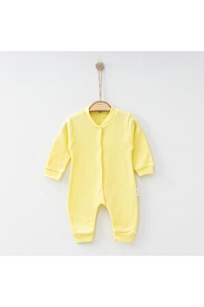 Ayaksız Erkek & Kız Bebek Yumuşak Dokulu Sarı Bebek Tulum 0-6 Ay
