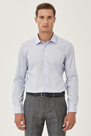 Erkek Açik Mavi Ütülemesi Kolay Slim Fit Dar Kesim Klasik Yaka Pamuklu Gömlek