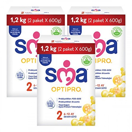 SMA Optipro 2 Prebiyotik Devam Sütü 3 x 1200 gr