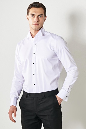 Erkek Beyaz Ütü Gerektirmeyen Kırışmaz Slim Fit Dar Kesim %100 Pamuk Ata Yaka Gömlek