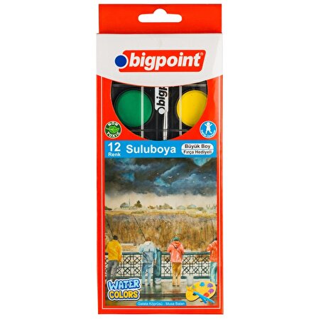 Bigpoint Suluboya 12 Renk Büyük Boy + Fırç Hediyeli