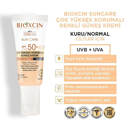 Bioxcin Sun Care Çok Yüksek Korumalı Kuru Ve Normal Ciltler İçin Renkli Güneş Kremi Spf 50+ 50 ml