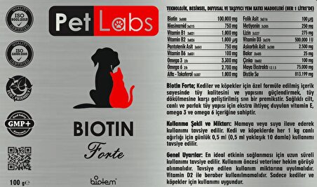 Biotin Forte 100 Ml. (KEDİLER VE KÖPEKLER İÇİN TÜY SAĞLIĞI DAMLASI - TIRNAK BAKIMI)