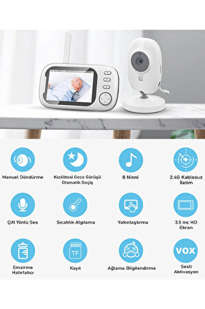 Gece Görüşlü Bebek Odası Kamera Sıcaklık Uyarısı Izleme Ekran