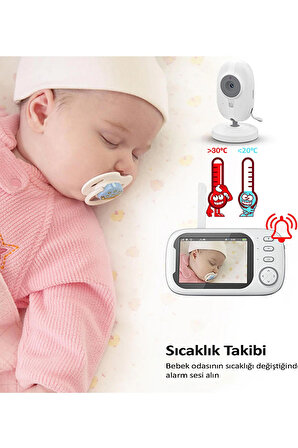 Gece Görüşlü Bebek Odası Kamera Sıcaklık Uyarısı Izleme Ekran