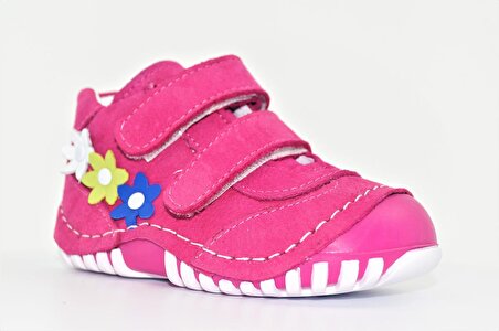 Sıraç Baby Fuşya Rengi Hakiki Deri Full Ortapedik Kız Bebek İlk Adım Ayakkabısı