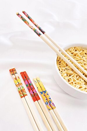 3 Çift Bambu Chopstick (doğal, Verniksiz) Renkli Yıkanabilir