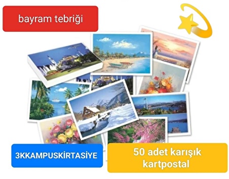 Bayram Tebriği Kartpostalları 50 Adet Karışık Mektup ve Kutlama İçin Nostaljik Kalın Kart