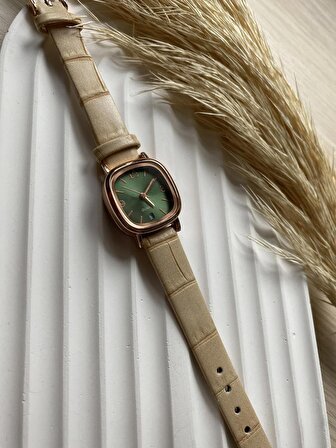 BS STILL vintage takvimli (YEŞİL KADRAN)minimal kadın kol saati vintage deri kordon 1 adet
