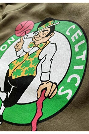 Kedi Köpek Kıyafeti Sweatshirt - Boston Celtics Baskılı Haki Yeşili Sweatshirt