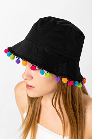 Kadın Ponponlu Bucket Şapka