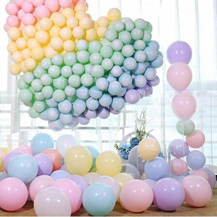 50 Adet Makaron Balon - Pastel Balon - Renkli Makaron Balon - Soft Balon - Parti Doğum Günü Balonu