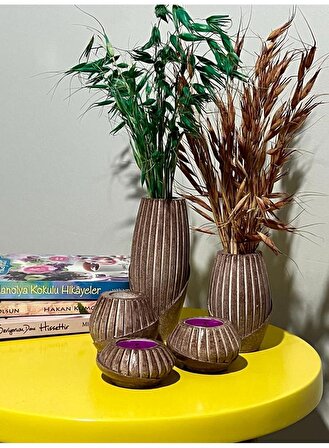  Dekoratif vazo ve mumluk seti kahve biblo, hediyelik, dekorasyon, dekoratif aksesuar
