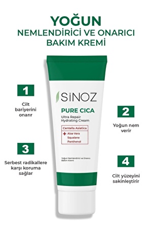 Sinoz Pure Cica Yoğun Onarıcı Yatıştırıcı Nemlendirici Bakım Kremi 50 ml Tahriş Olmuş Hasarlı Ciltler Için