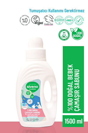 Siveno %100 Doğal Bebek Çamaşır Sabunu Kendinden Yumuşatıcılı Bitkisel Deterjan Konsantre Vegan 1500 ml