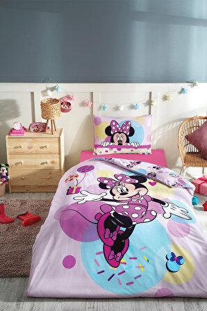 Özdilek Minnie Mouse Happy Tek Kişilik Lisanslı Lastikli Çarşaf Çocuk Nevresim Takımı 0475