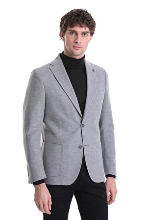 Gri Slim Fit Düz Mono Yaka Casual Ceket | 52