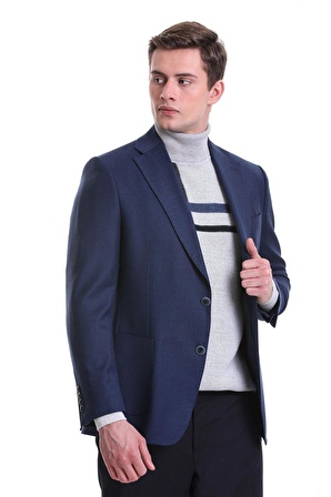 Lacivert Comfort Fit Desenli Mono Yaka Klasik Ceket | 50