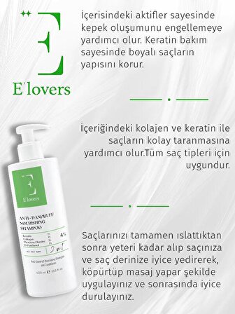 E'LOVERS KEPEĞE KARŞI ETKİLİ BESLEYİCİ ŞAMPUAN VE SAÇ BAKIM KREMİ 400 ML