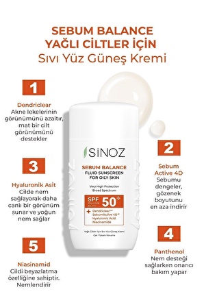 Sinoz Spf50 Yağlı Ciltlere Özel Sıvı Yüz Güneş Kremi - Yeni Nesil Güneş Filtreleri Hibrit Formül 50ml