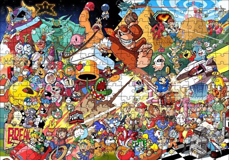 Cakapuzzle  Nintendo Wii Tüm Karakterler Kompozisyon Puzzle Yapboz MDF Ahşap