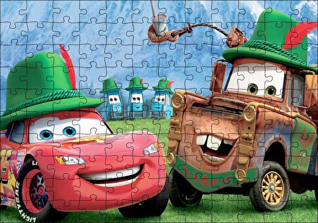 Cakapuzzle Disney Pixar Cars Tow Mater ve Şimşek McQueen İllüstrasyonu Puzzle Yapboz MDF Ahşap
