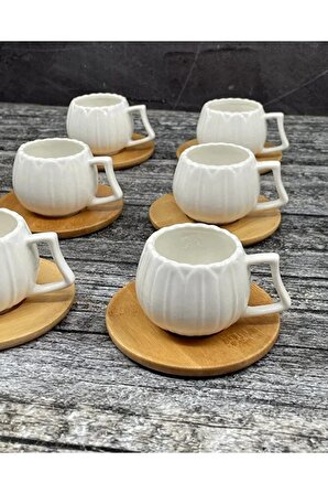 6'lı Papatya Bambu Porselen Fincan kahve fincanı beyaz 12 parça